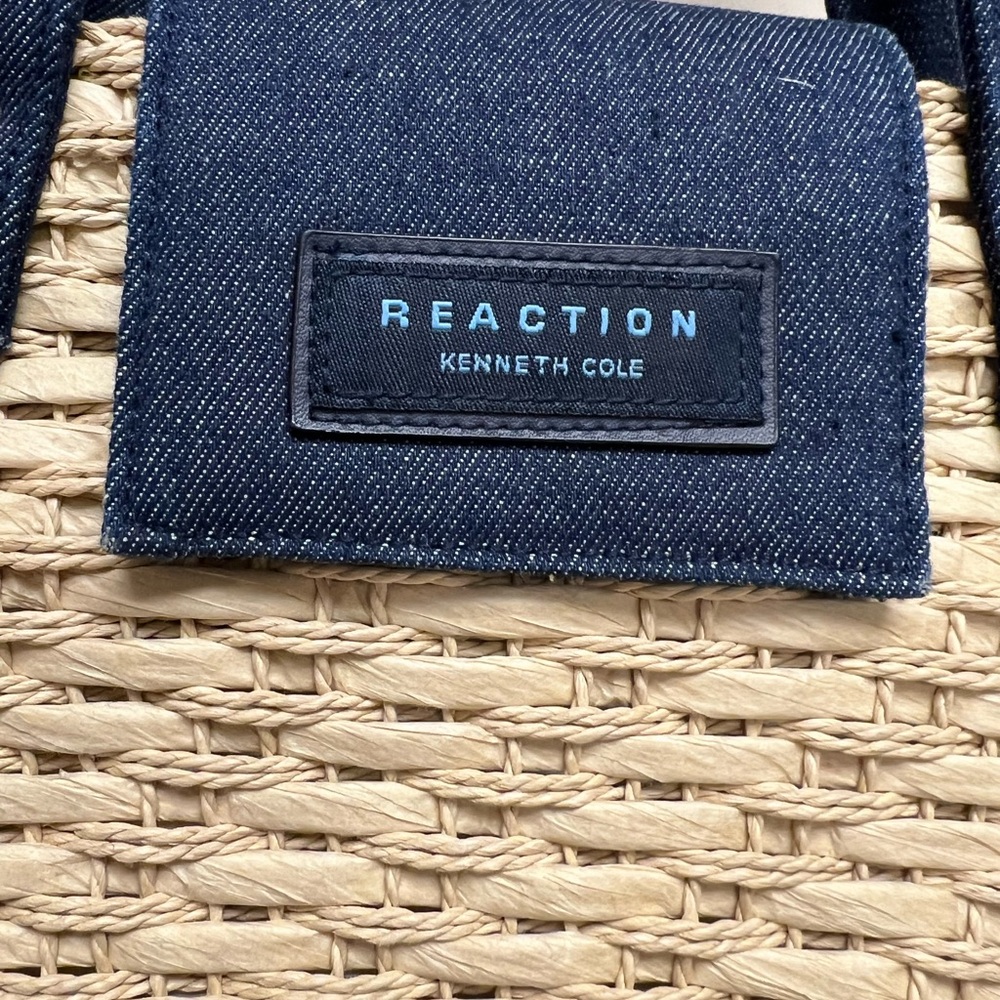 Kenneth Cole Reaction Denim and Straw Satchel, EUC - Picture 6 of 11